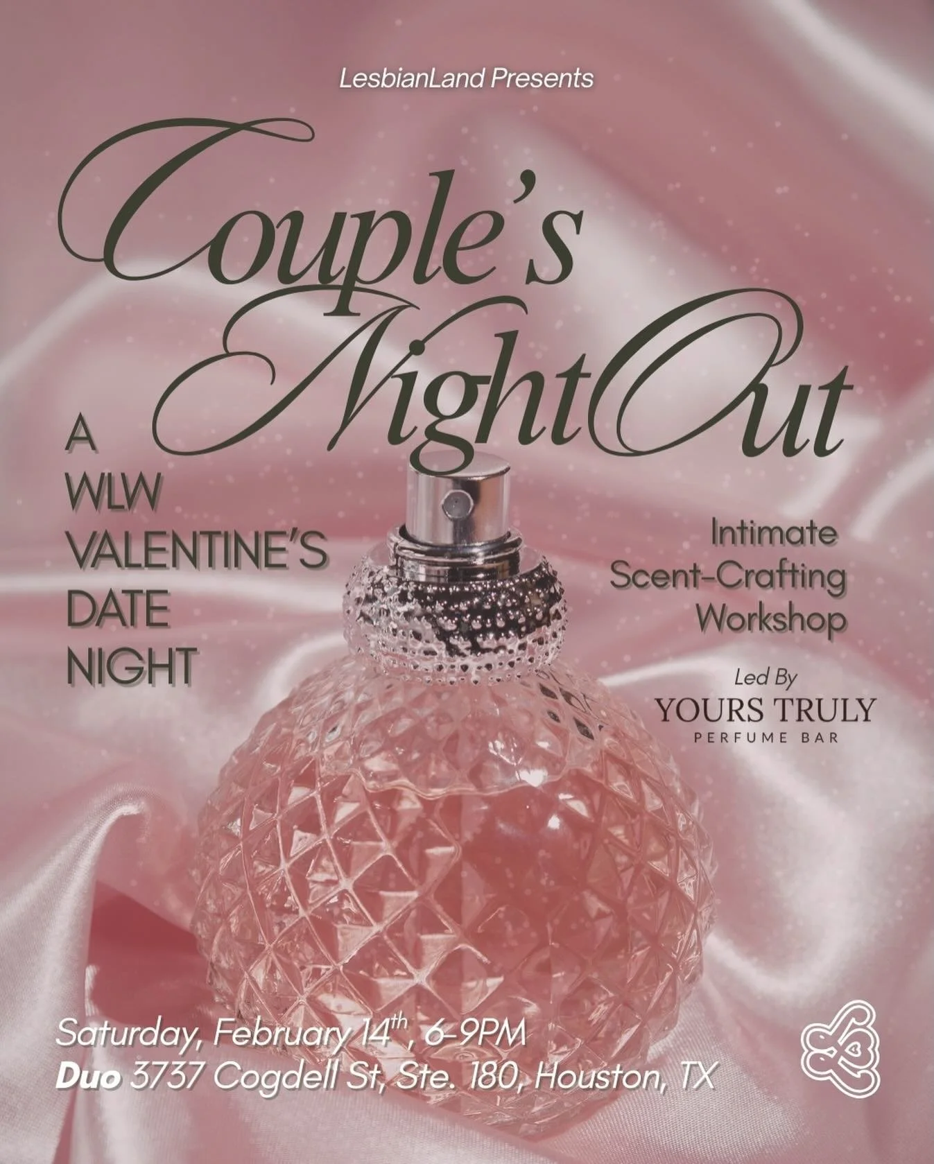 Love is in the air&hellip; literally 💕

This Feb 14th, join us for Couples Night Out: a perfume-making experience with @yourstrulyperfumes 🥂 two glasses of champagne, smooth R&amp;B tunes setting the mood, and a custom scent for each of you to take