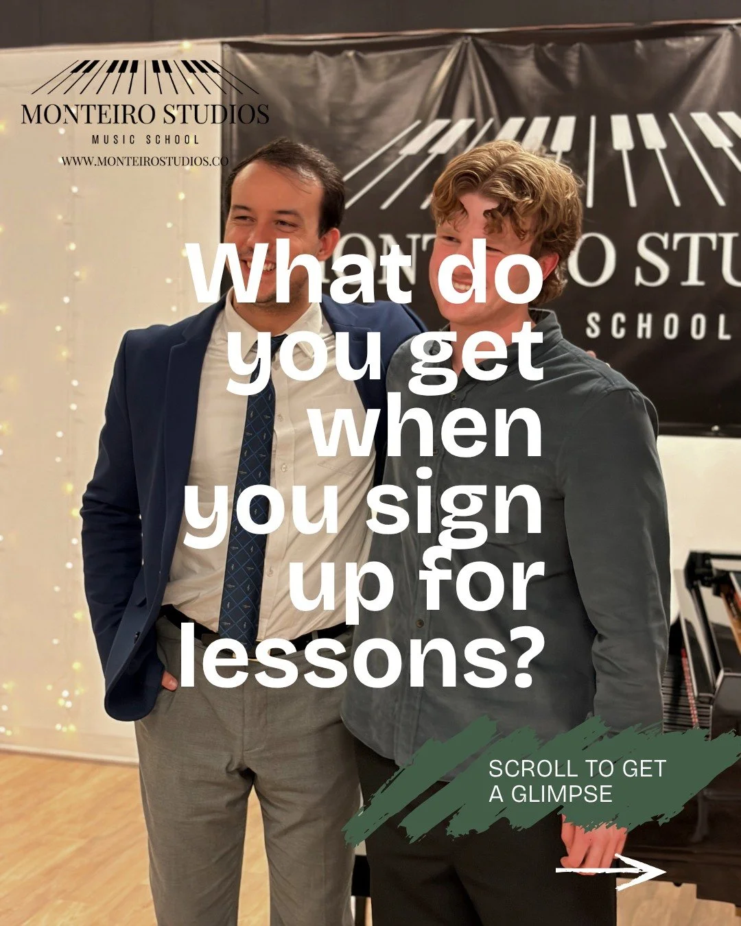 What do you actually get when you sign up for lessons at Monteiro Studios? 
More than just a weekly lesson! You get taylored, one-on-one instruction that meets your student right where they're at 🎯 You get themed studio rooms designed to make practi