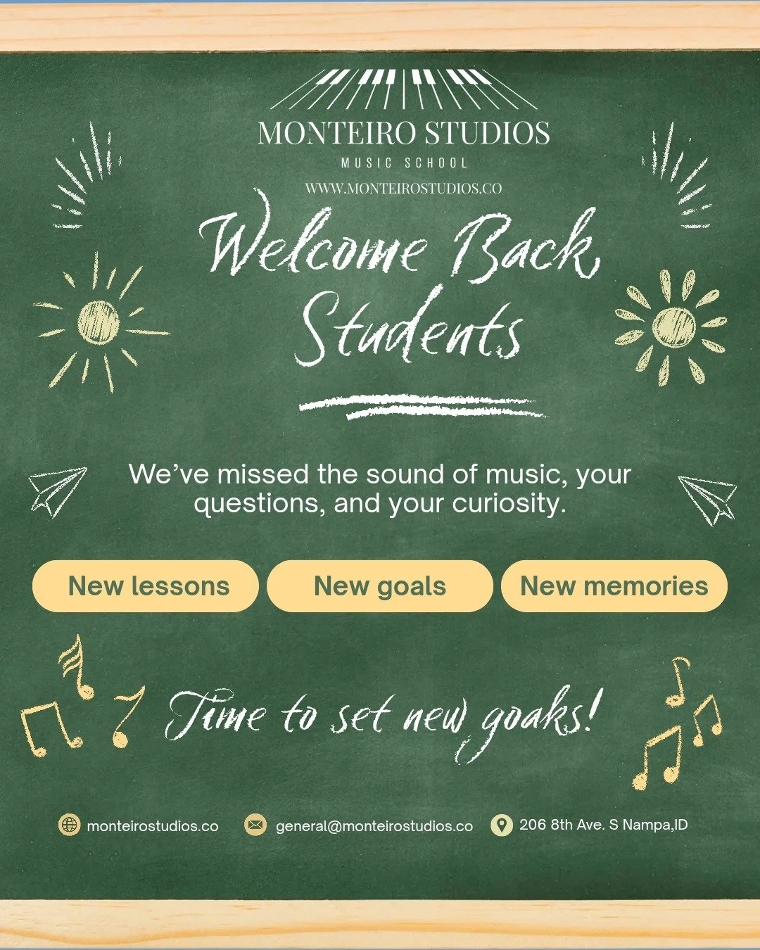 🎶 Welcome back, students! 🎶
We've missed the sound of music echoing through the studio, your endless questions, and that spark of curiosity that makes teaching you so much fun. 🍂
This season is all about new lessons, new goals, and new memories, a