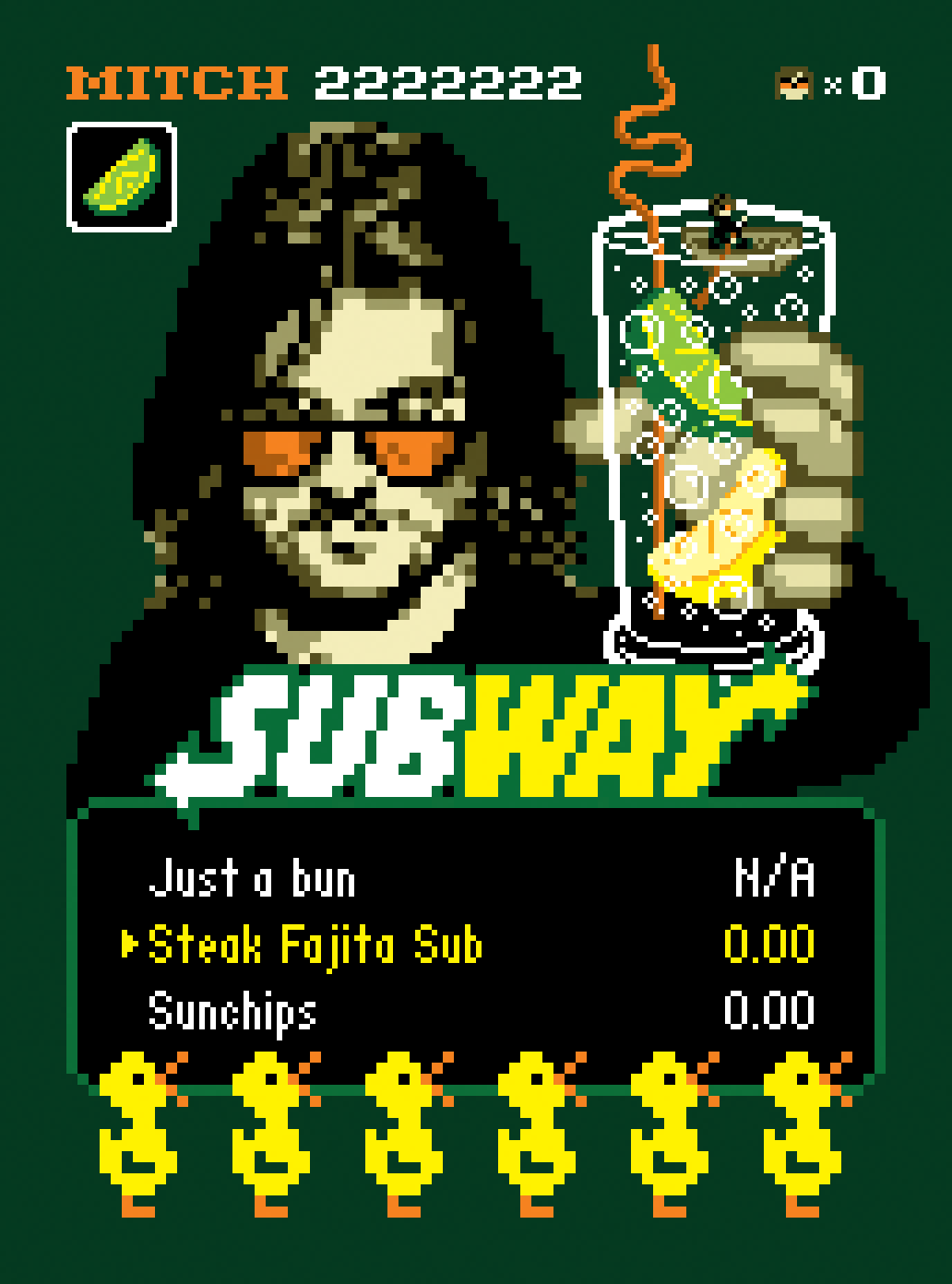 Pixel art 8-bit portrait of Mitch Hedberg by illustrator Jude Buffum
