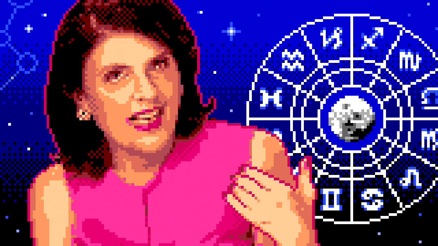 Pixel art 8-bit portrait of Susan Miller by illustrator Jude Buffum