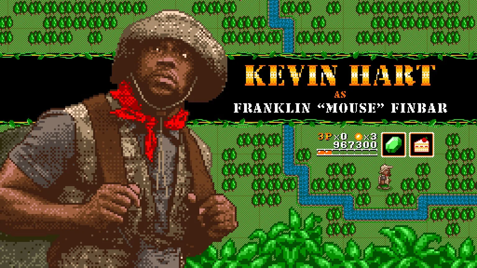 Pixel art 8-bit portrait of Kevin Hart by illustrator Jude Buffum