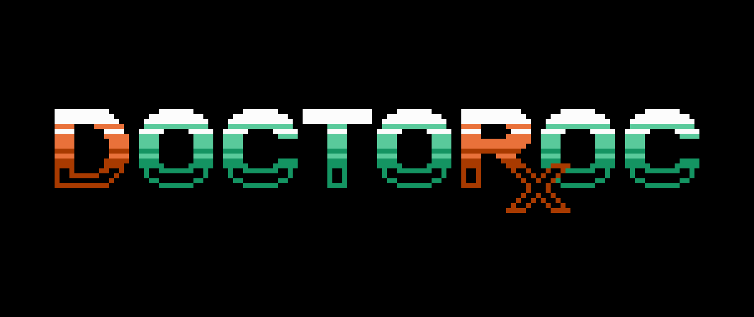 Pixel art logo design for chiptune musician Doctor Octoroc, featuring a retro 8-bit character avatar by Jude Buffum.
