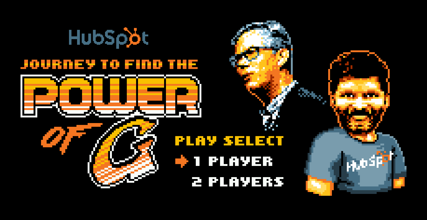 8-bit pixel art video game title screen for HubSpot Journey to Find the Power of G.