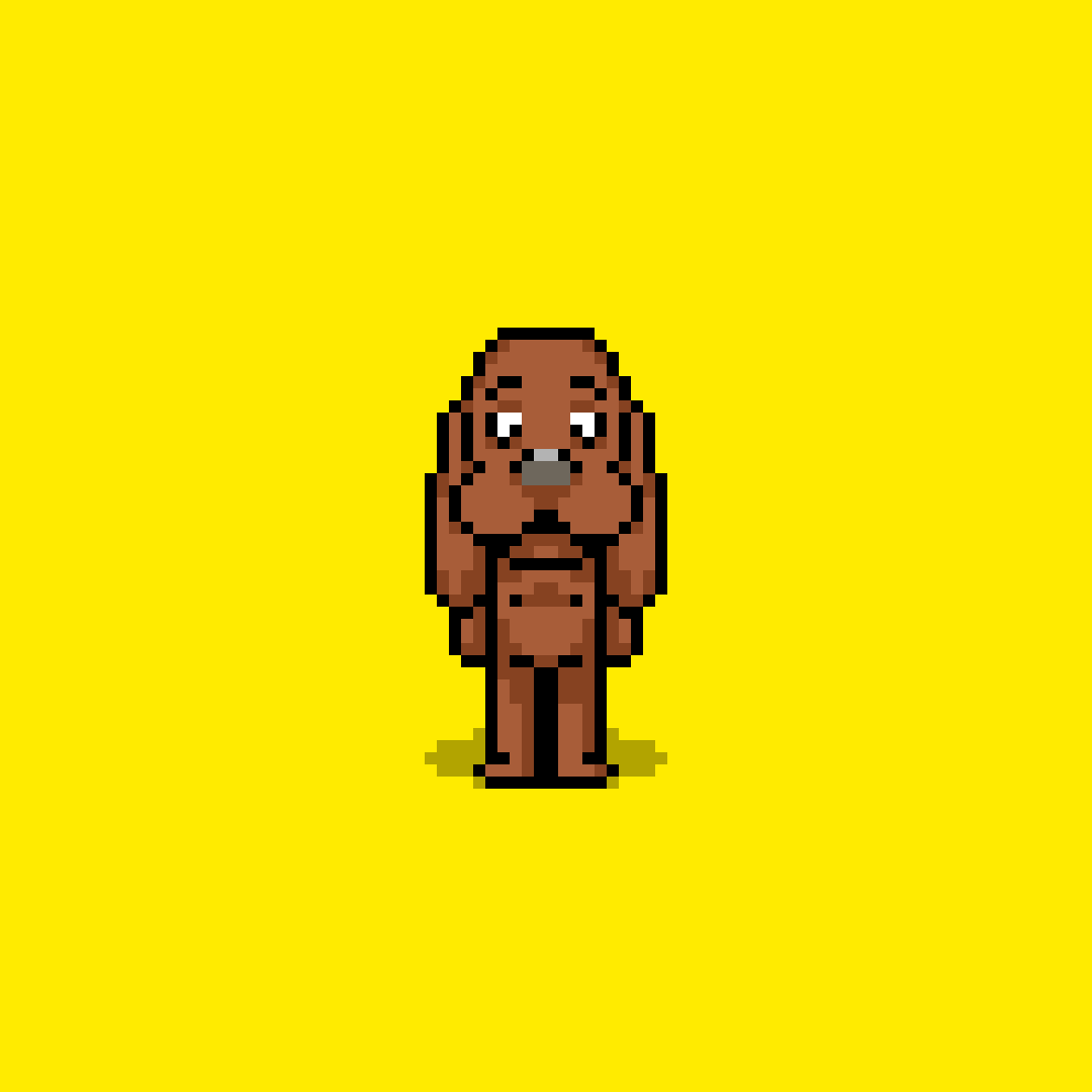Animated pixel art walk cycle of Chubbie from Hot Streets, shown front, back, left, and right, on a yellow background.