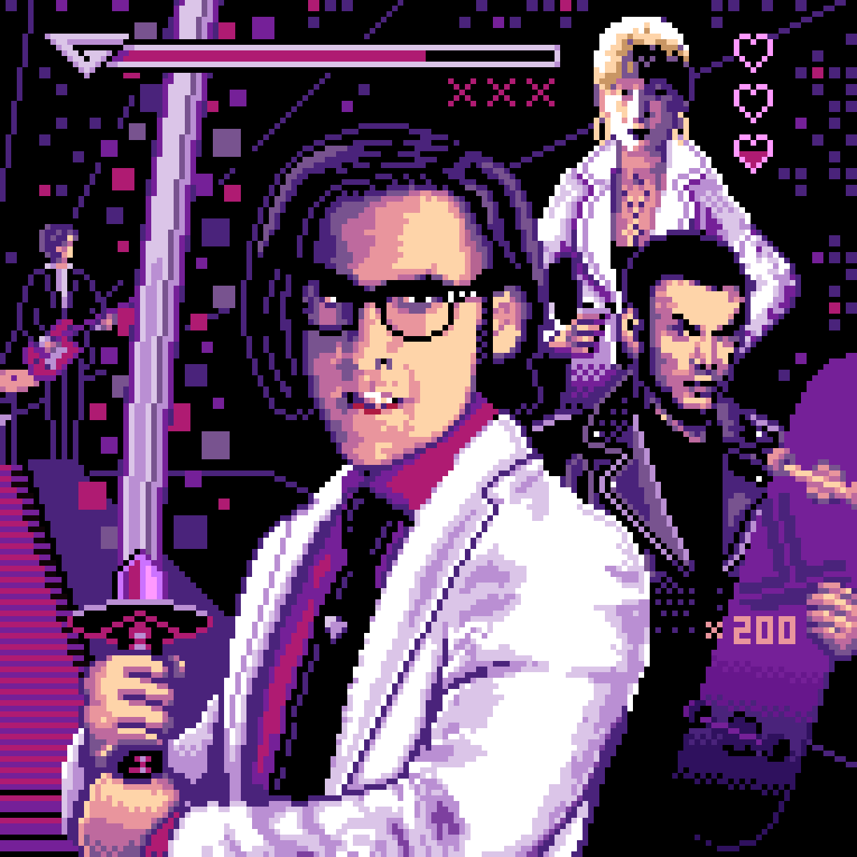 Pixel art 8-bit portrait of Jason Schwartzman by illustrator Jude Buffum