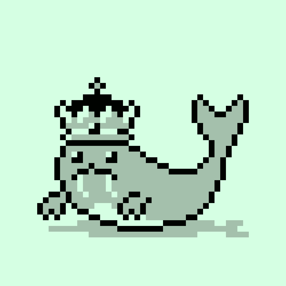 Pixel art 8-bit animation of a walrus king from Frenpet video game by illustrator Jude Buffum