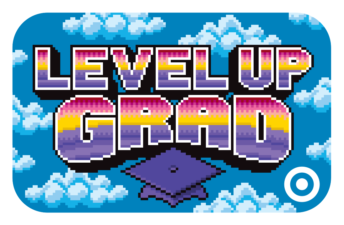 8-bit typography and pixel art illustration for a Graduation gift card for Target, by illustrator Jude Buffum