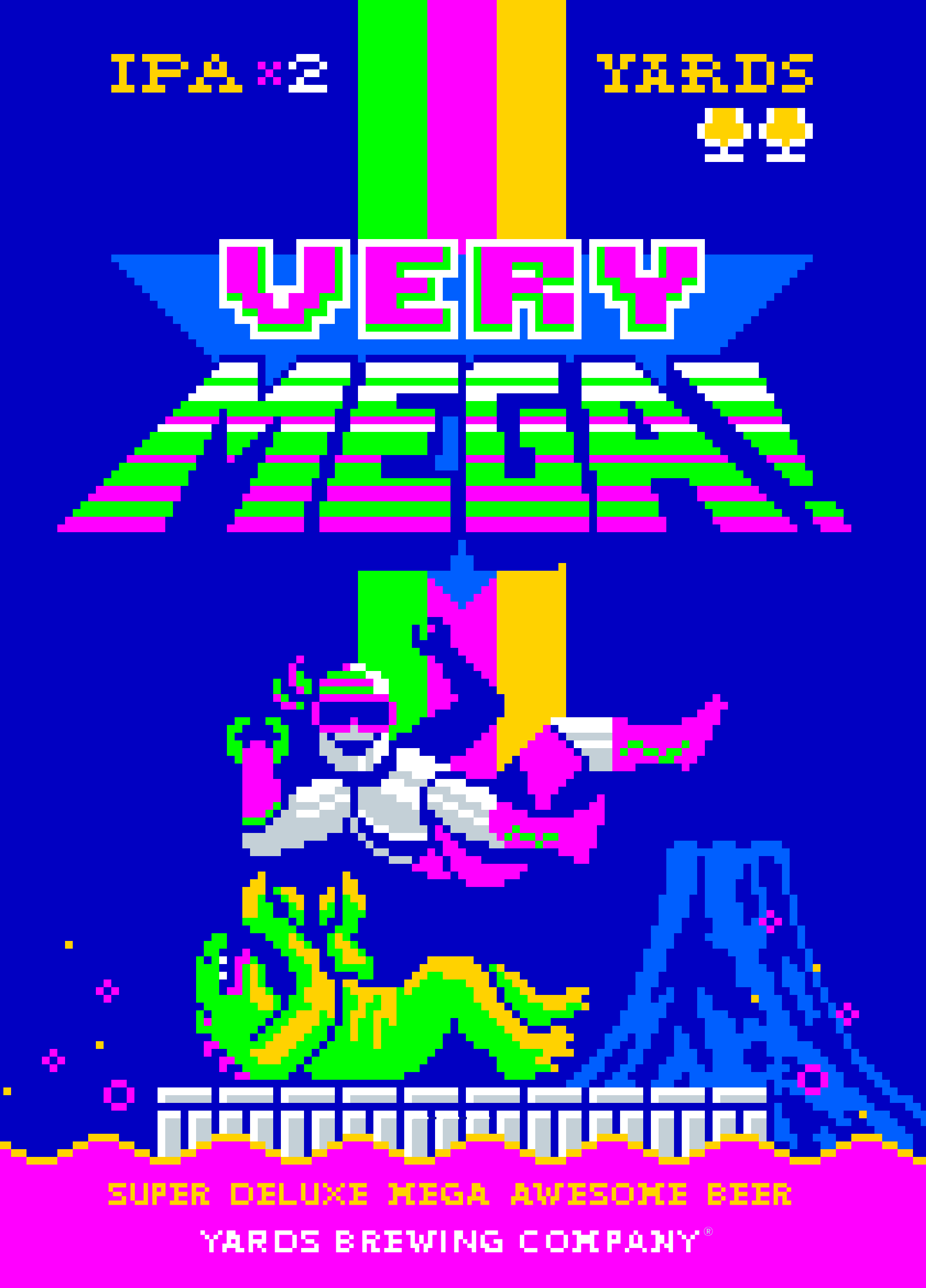 8-bit typography and pixel art illustration by illustrator Jude Buffum for the Very Mega beer for Yards Brewing Company