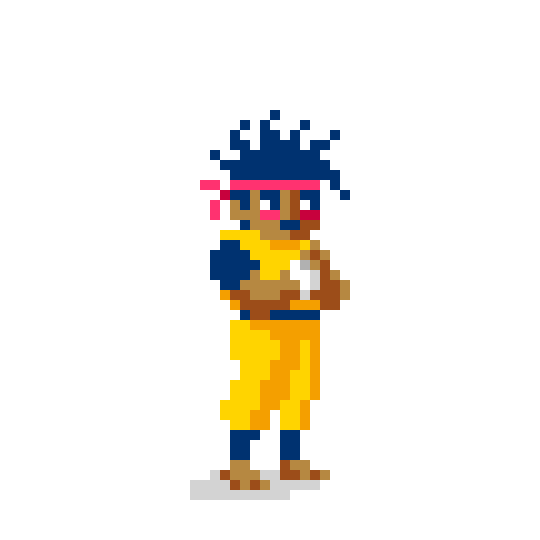 Pixel art 8-bit animation of a martial artist kicking and punching by illustrator Jude Buffum