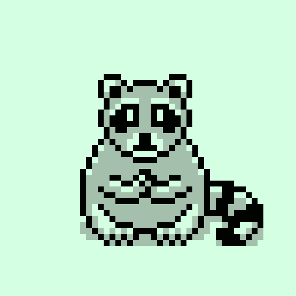 Pixel art 8-bit animation of a raccoon from Frenpet video game by illustrator Jude Buffum