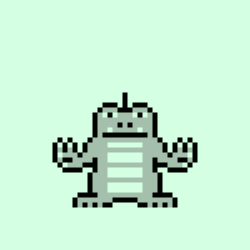 Pixel art 8-bit animation of a dancing dinosaur from Frenpet video game by illustrator Jude Buffum