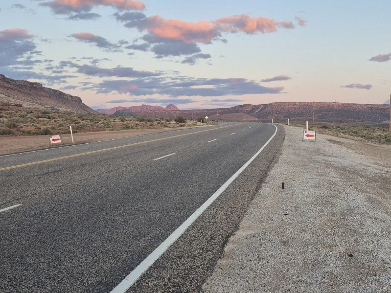 The turn off to the Jem Trailhead, towards the site for Dark Skies Astronomy Tours location on HWY 59 between Hurricane and Apple Valley in Southern Utah
