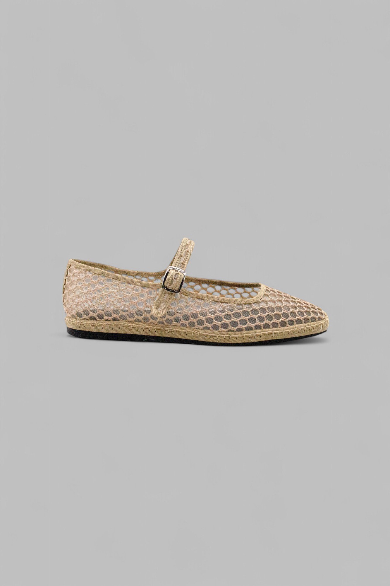 Side view of handmade nude mesh Mary Jane Friulana flat