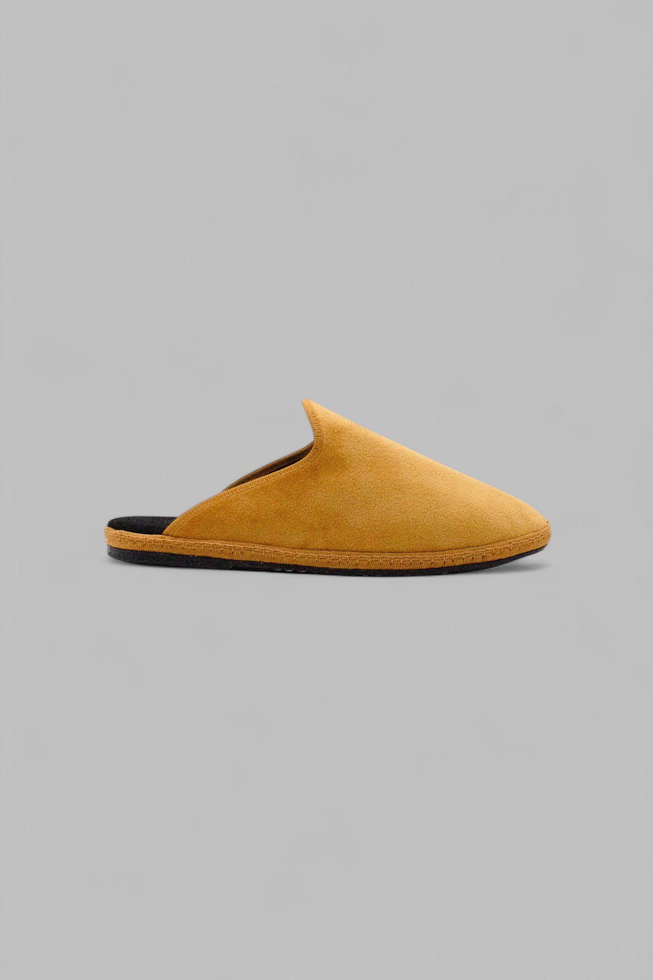 Single side view of golden yellow velvet Solea Friulana mule