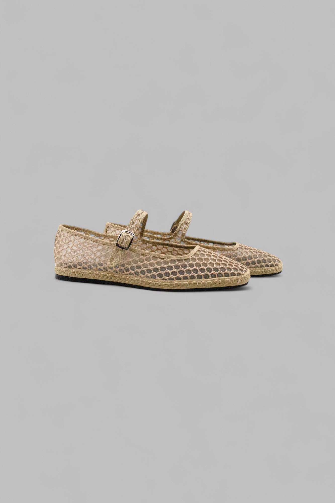 View of nude mesh Mary Jane Friulana shoe pair, showing the side