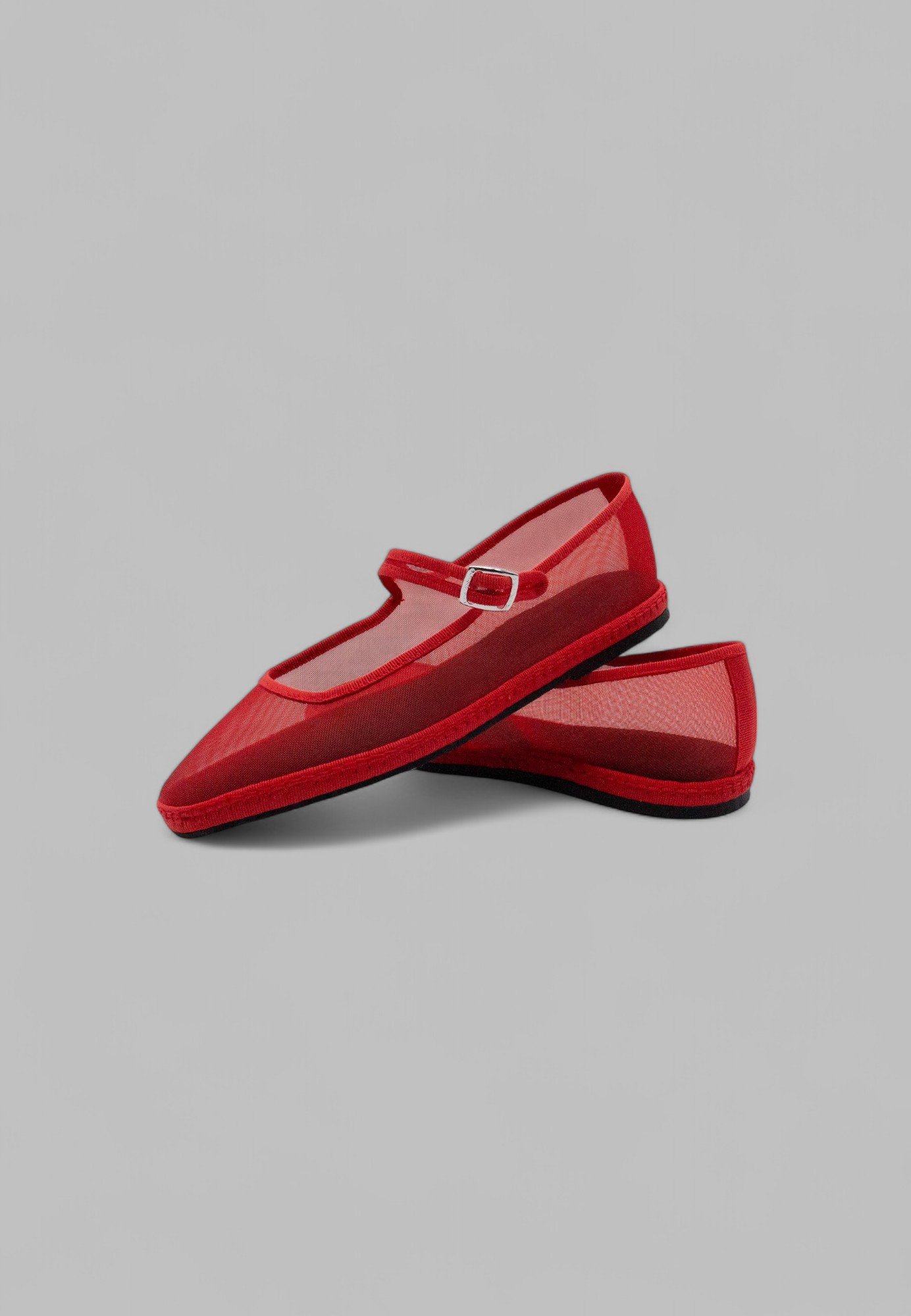 Overlapped pair of Aria flame-red mesh Mary Jane slippers