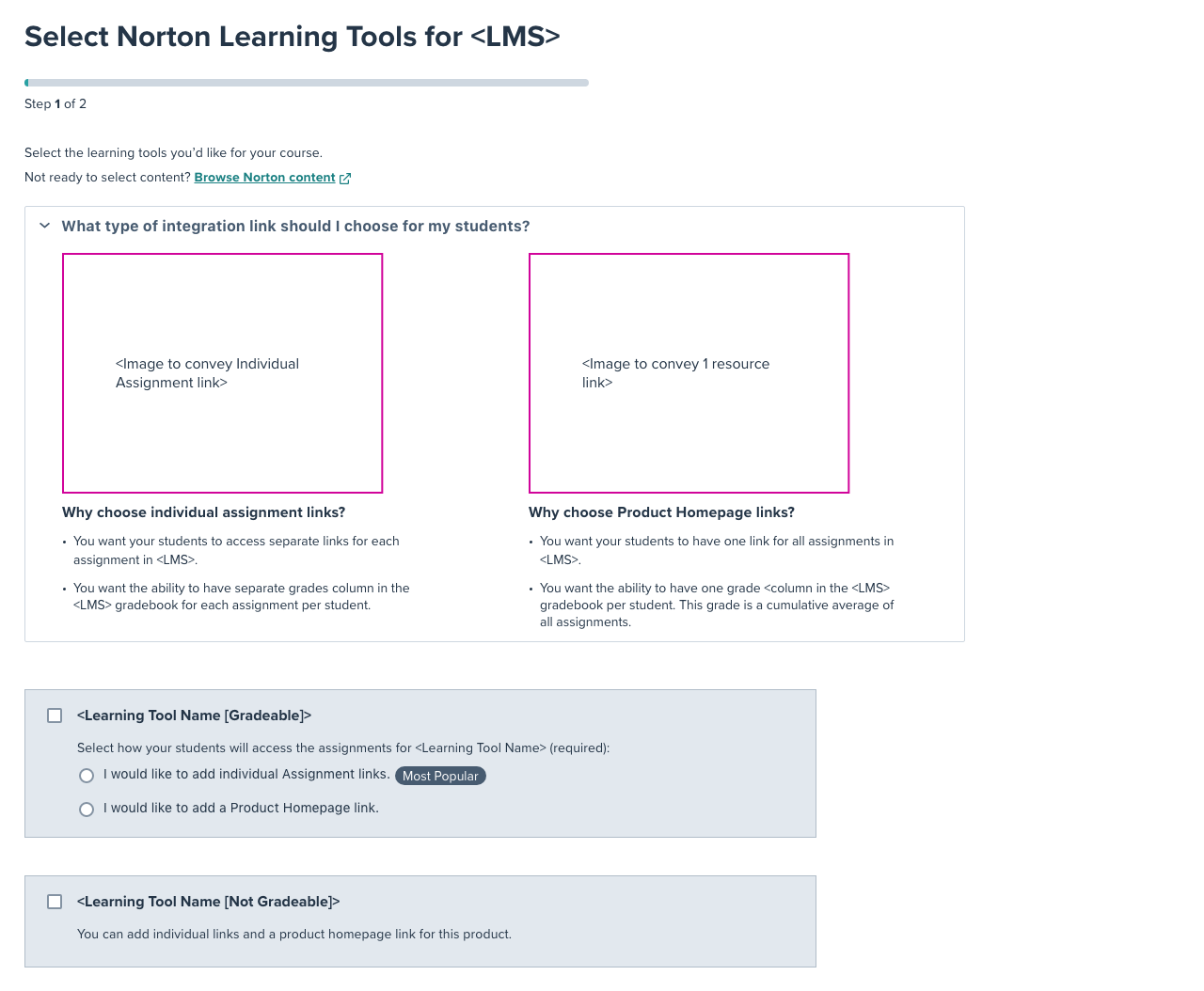 A screenshot of early concepts for the redesigned Deep Linking Tool, displaying the ability to select integration type.