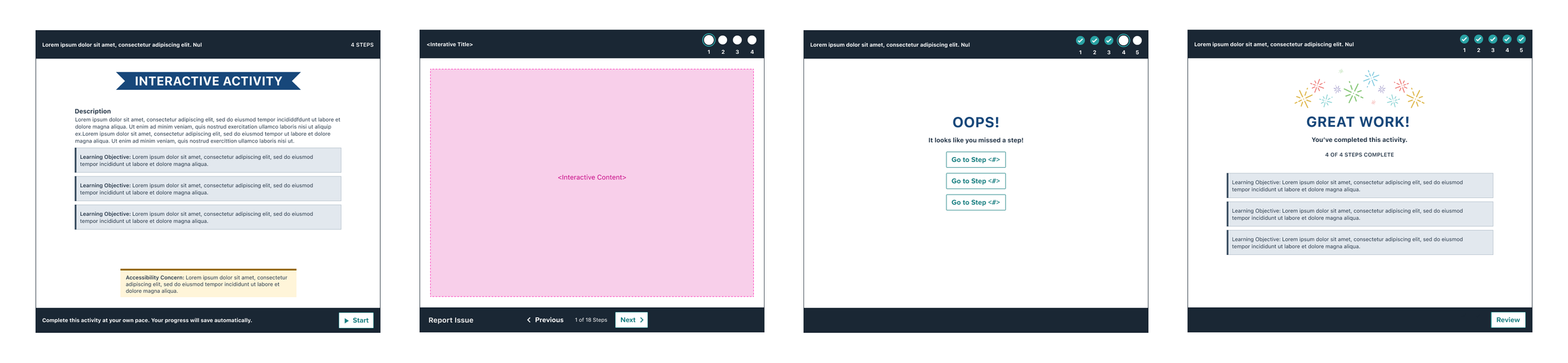Screenshots for the Interactive Activity frame.