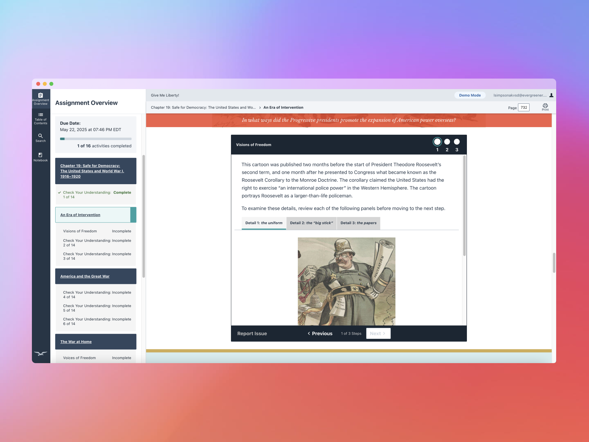 Screenshot of the interactive frame with content.
