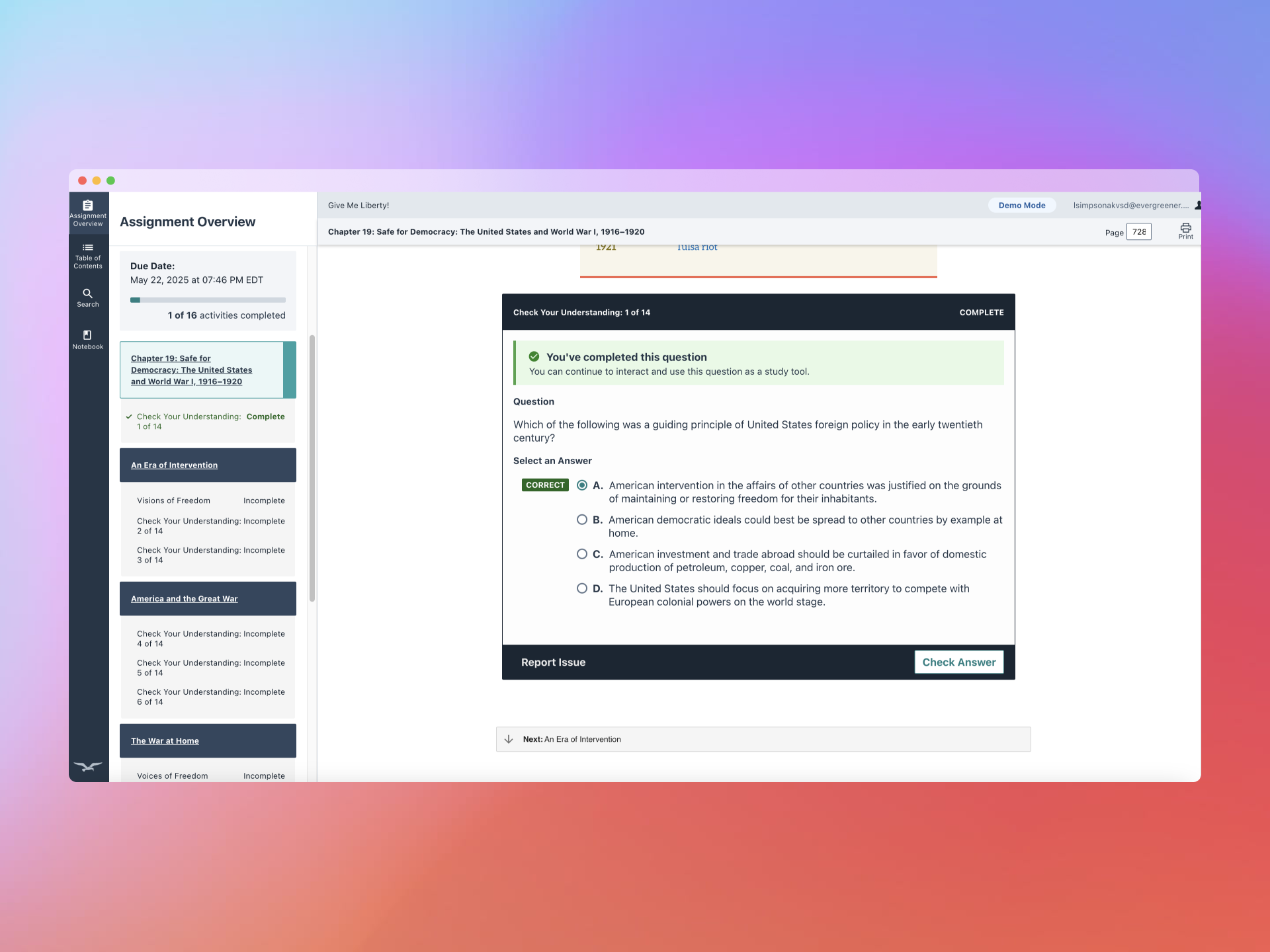 Screenshot of the Check Your Understanding Question in the completed state.