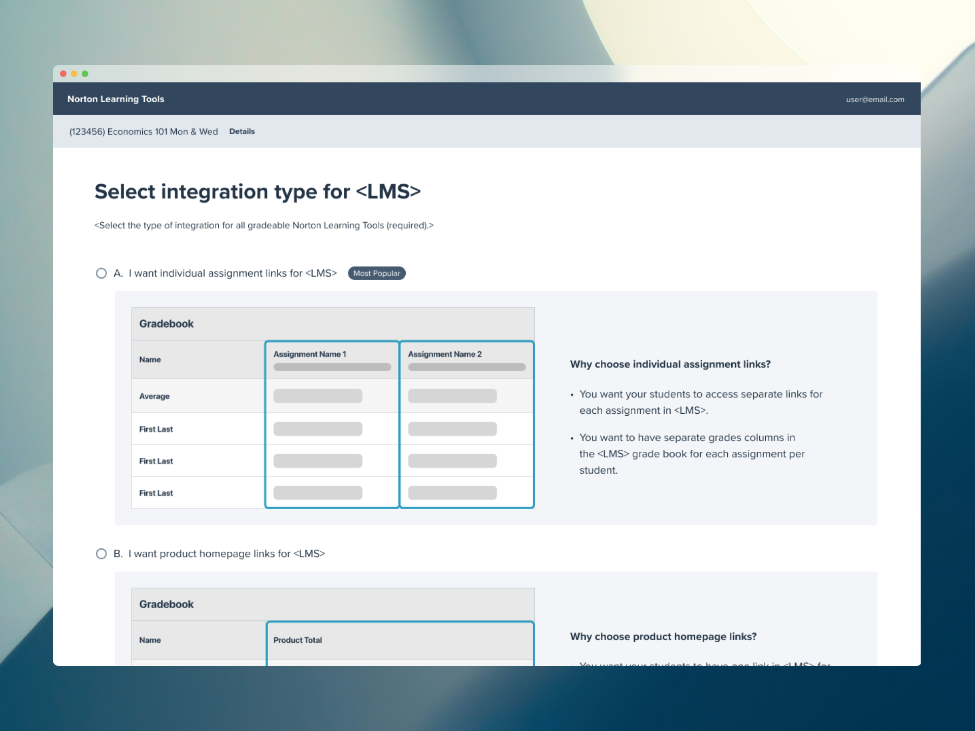 Screenshot of the Assignment Picker portion of the redesigned Deep Linking Tool.