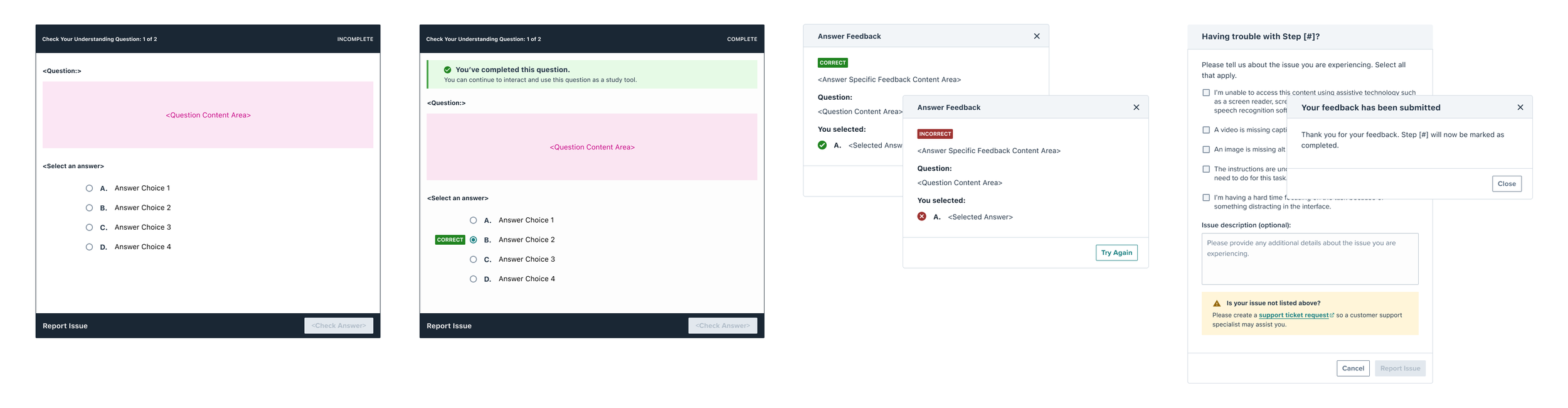 Screenshots for the Multiple Choice question frame.