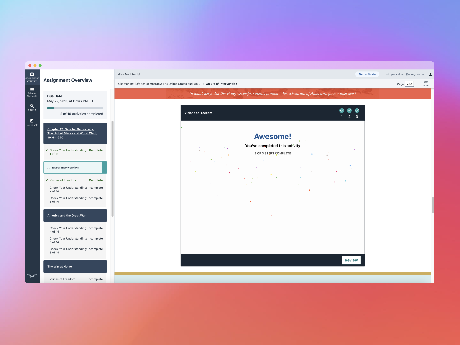 Screenshot of the interactive frame in a completed state.