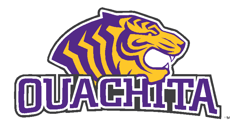 Logo of Ouachita Baptist University featuring a stylized yellow tiger head with purple stripes, with the text 'OUACHITA' below in bold purple letters.