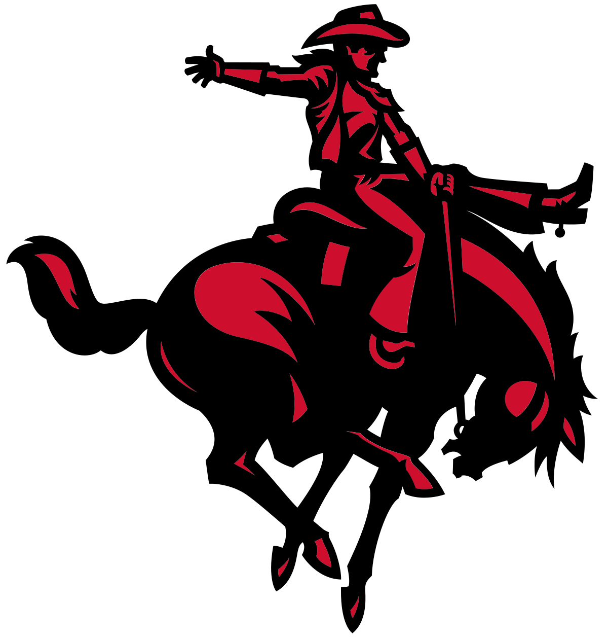 Northwester Oklahoma State University Logo featuring an illustration of a cowboy riding a bucking horse, depicted in black, red, and white outlines.