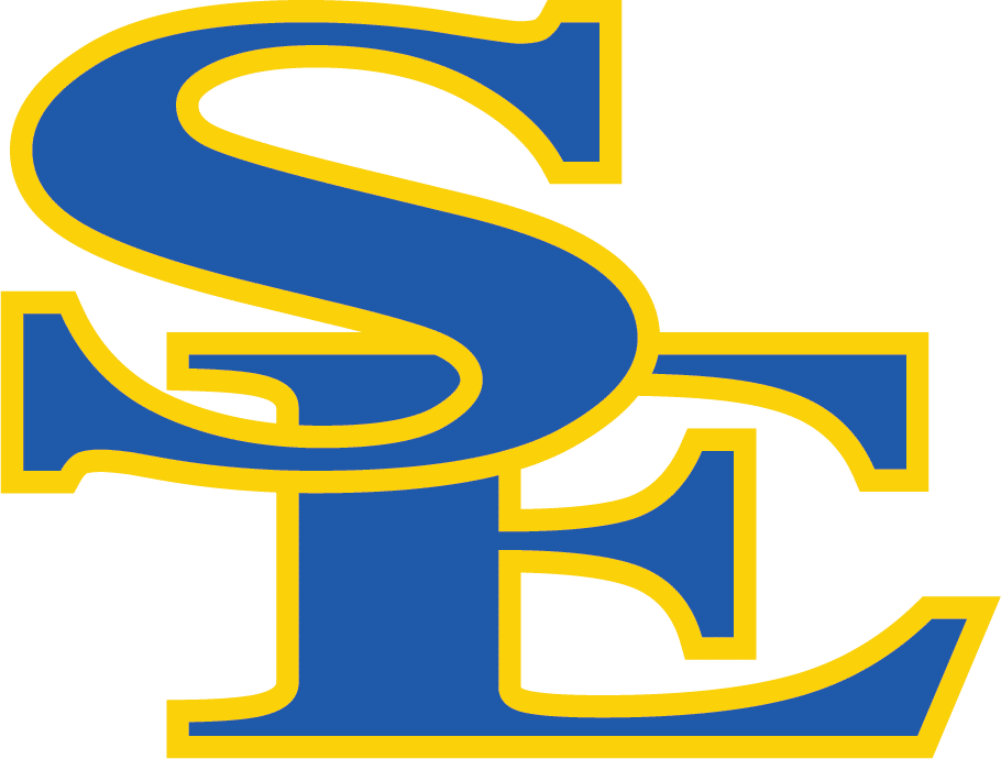 Southeastern Oklahoma State University logo with large stylized blue letter 'S' & 'E' outlined in yellow.