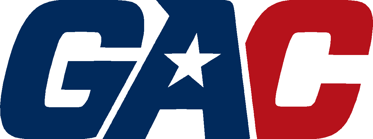 Graphic with the word 'GAC' in large blue and red letters, with a black star in the middle of the letter 'A'.