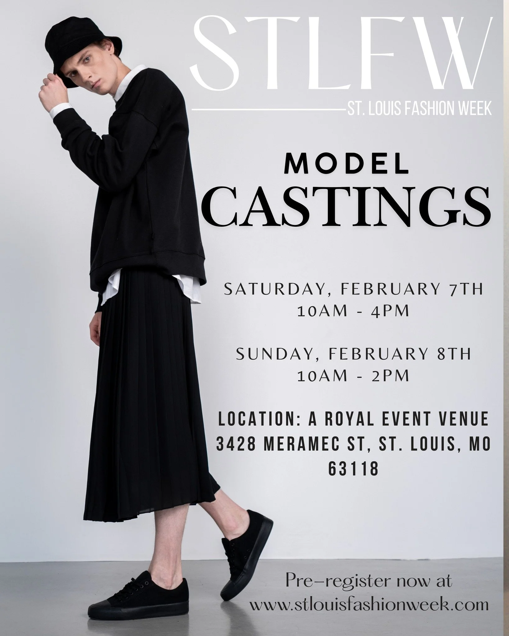 STLFW MODEL CASTINGS ARE THIS WEEKEND!

Saint Louis Fashion Week is officially casting models for the upcoming season June 6th - June 14th and we want to see YOU.

Saturday, 2/7 | 10AM&ndash;4PM
Sunday, 2/8 | 10AM&ndash;2PM

*You must be fully checke