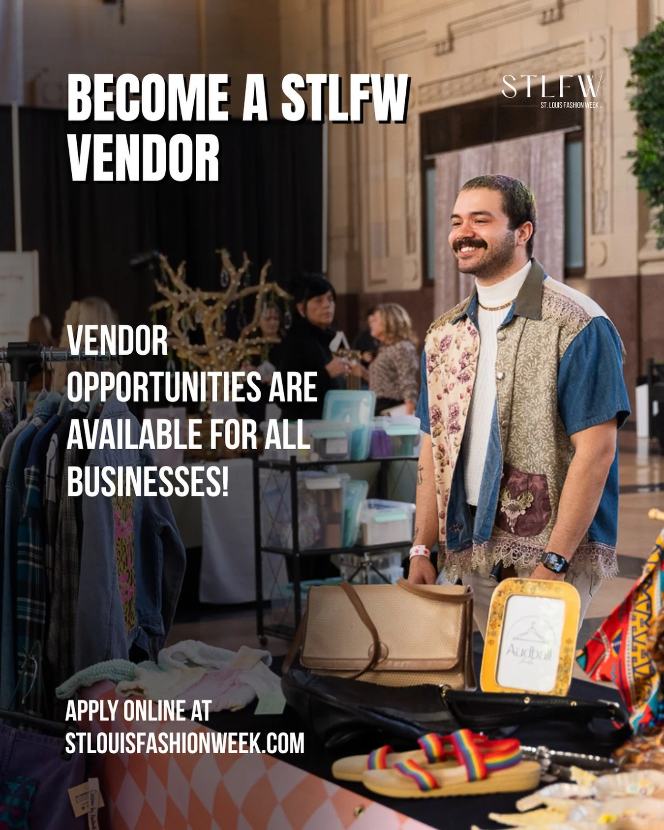 Want your brand in front of the STLFW crowd? ✨

Vendor table opportunities for St. Louis Fashion Week are now available! From fashion + beauty brands to local businesses, creatives, and lifestyle vendors, this is your chance to connect with attendees