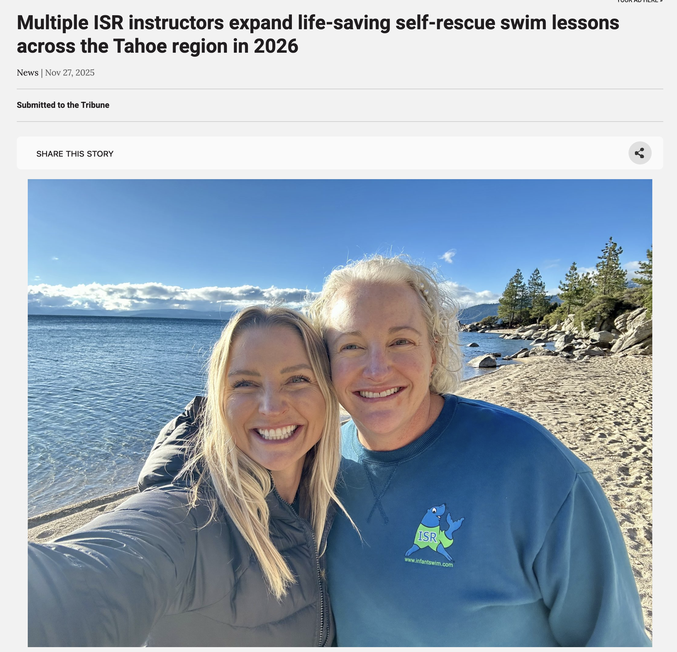 Two ISR Instructors pose in front of Lake Tahoe