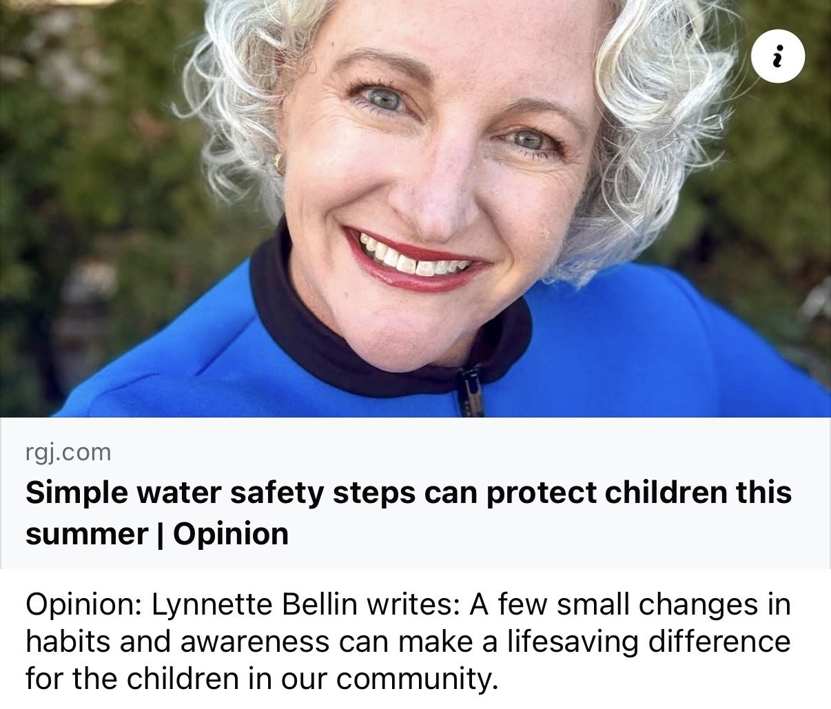 Lynnette Bellin submitted a letter to the editor for the Reno Gazette Journal talking about water safety and drowning prevention.