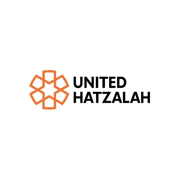 Logo of United Hatzalah featuring an orange geometric star with black text.