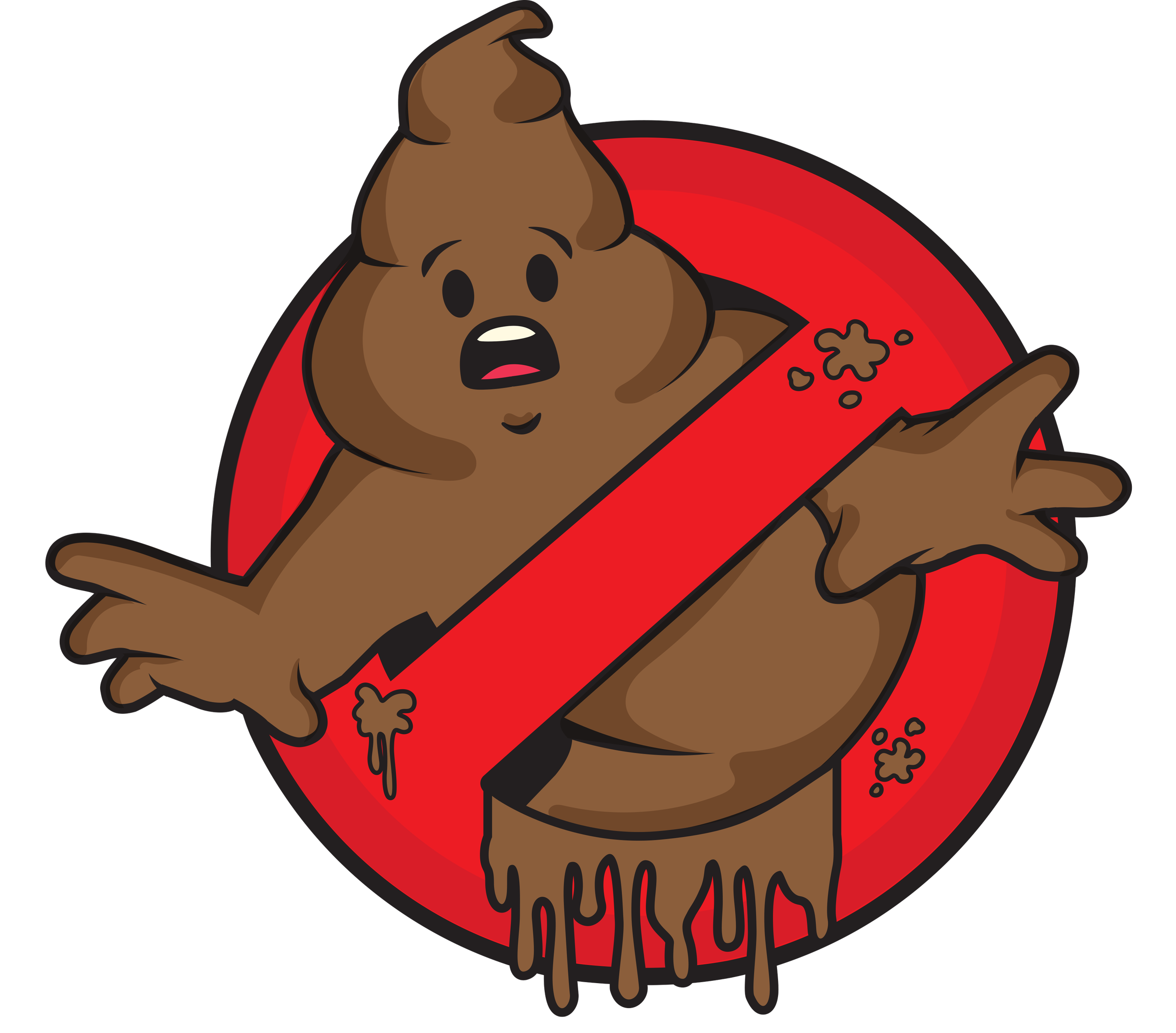 Cartoon poop character in a no symbol