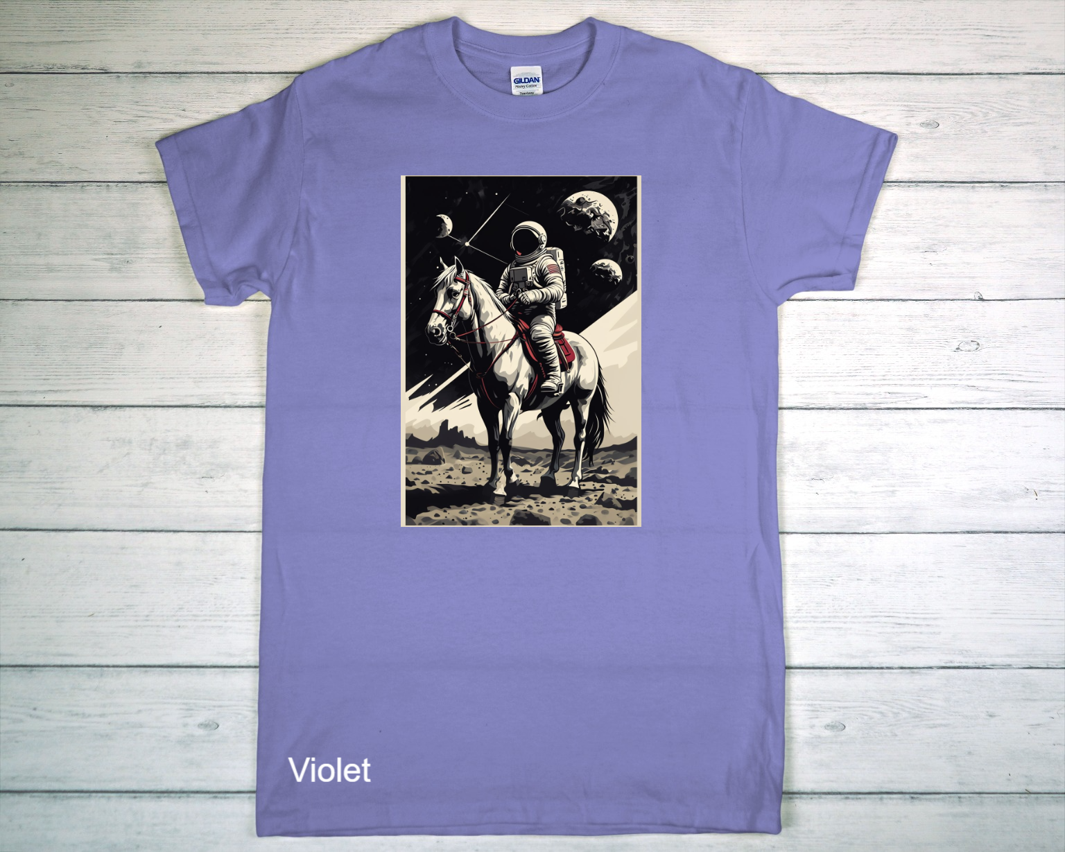 Lavender T-Shirt Displayed on Rustic Wooden Surface.png