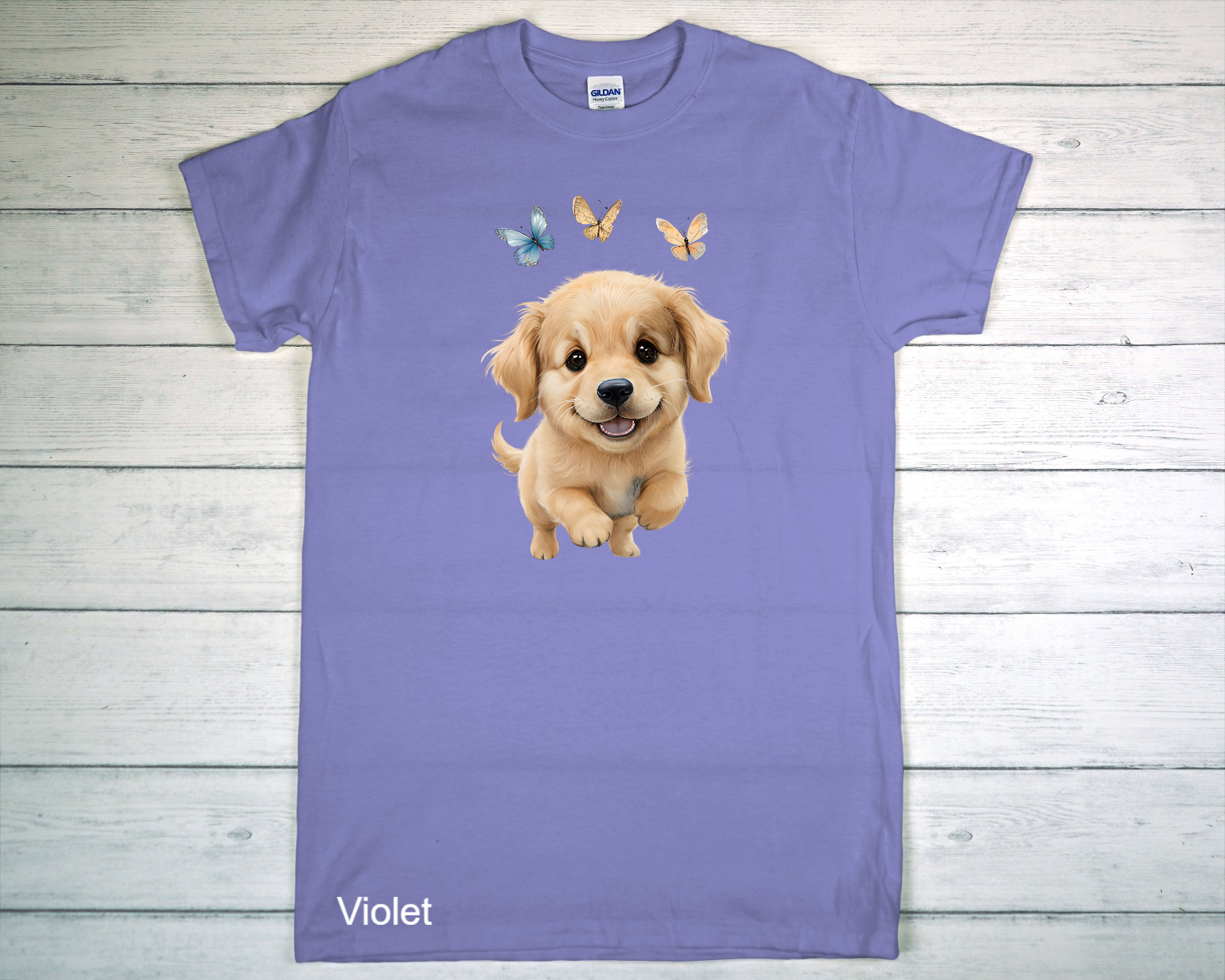 Lavender T-Shirt Displayed On Rustic Wooden Surface.png