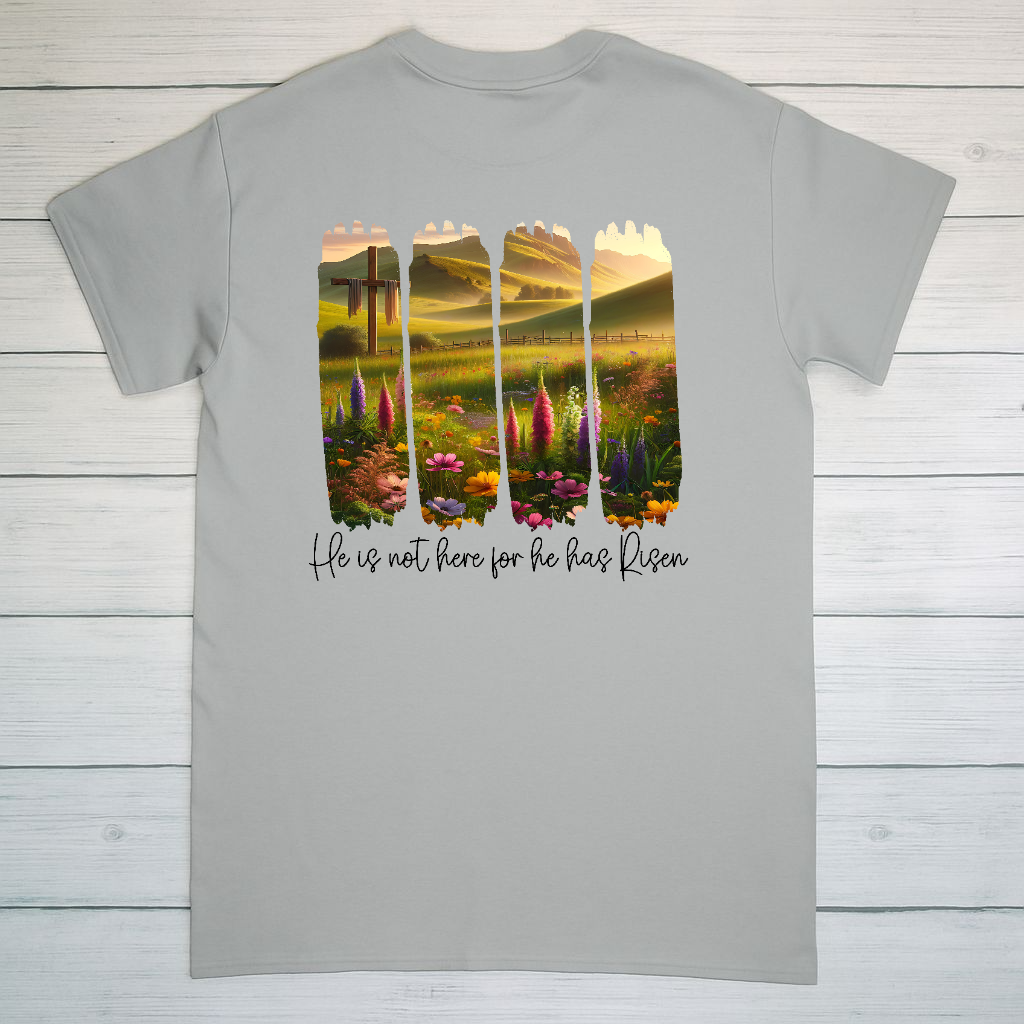 Light Gray Gildan T-Shirt Displayed Flat On Wooden Surface.png