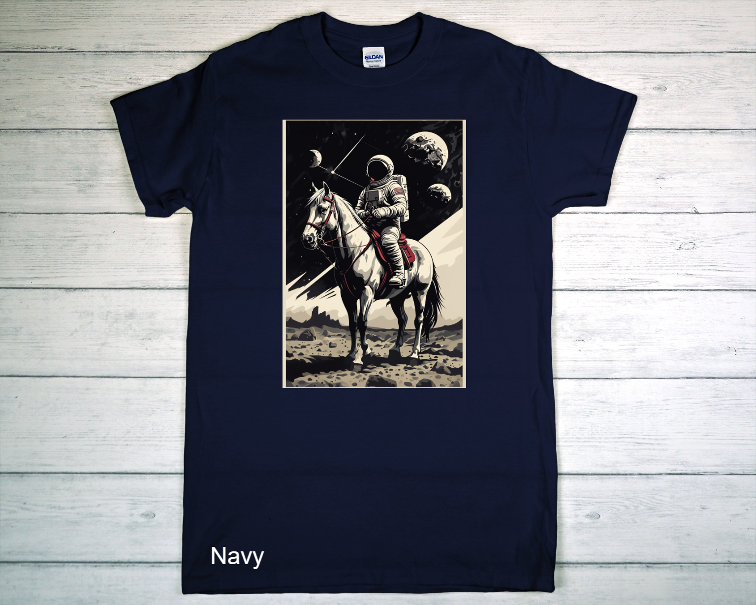 Navy Blue T-Shirt Centered On White Wooden Planks.png
