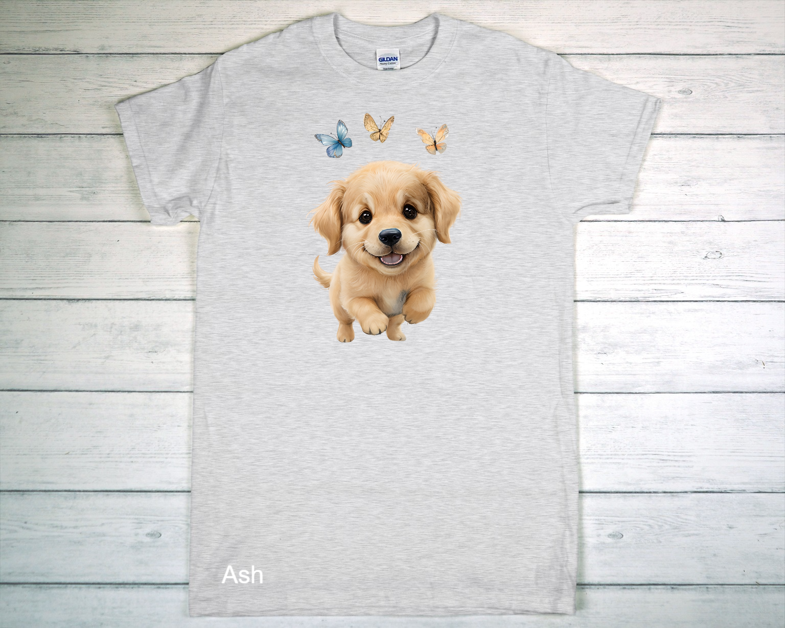 Light Gray Gildan T-Shirt on White-Washed Wooden Surface.png