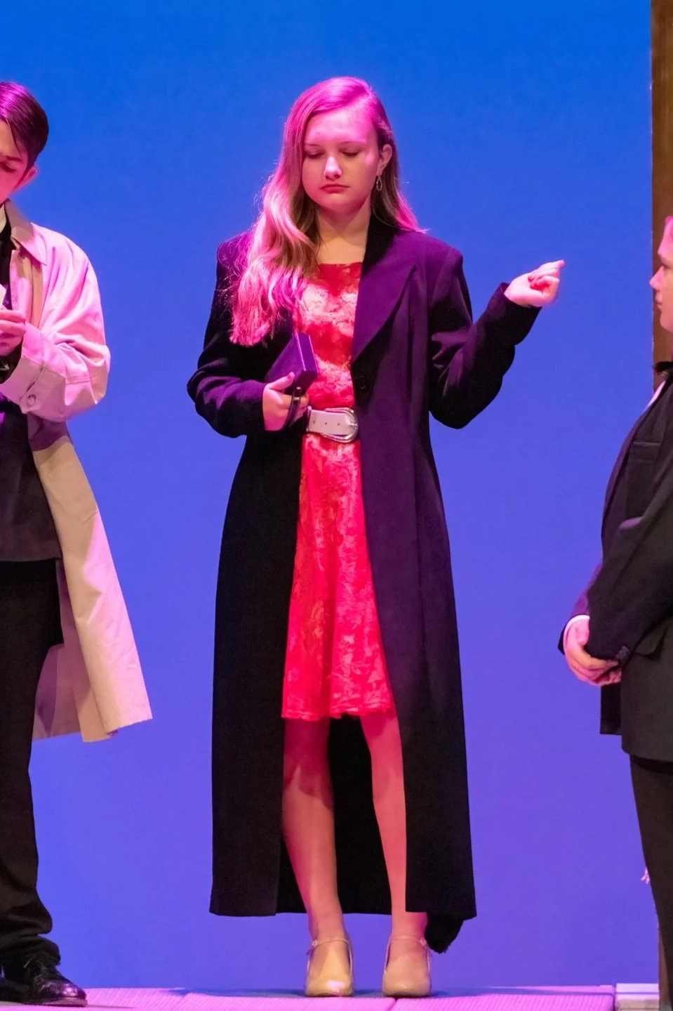 Clue Onstage - Prince of Peace Christian School - 2021 - Head Costumer - Pictured: Madison Neel as Miss Scarlet 