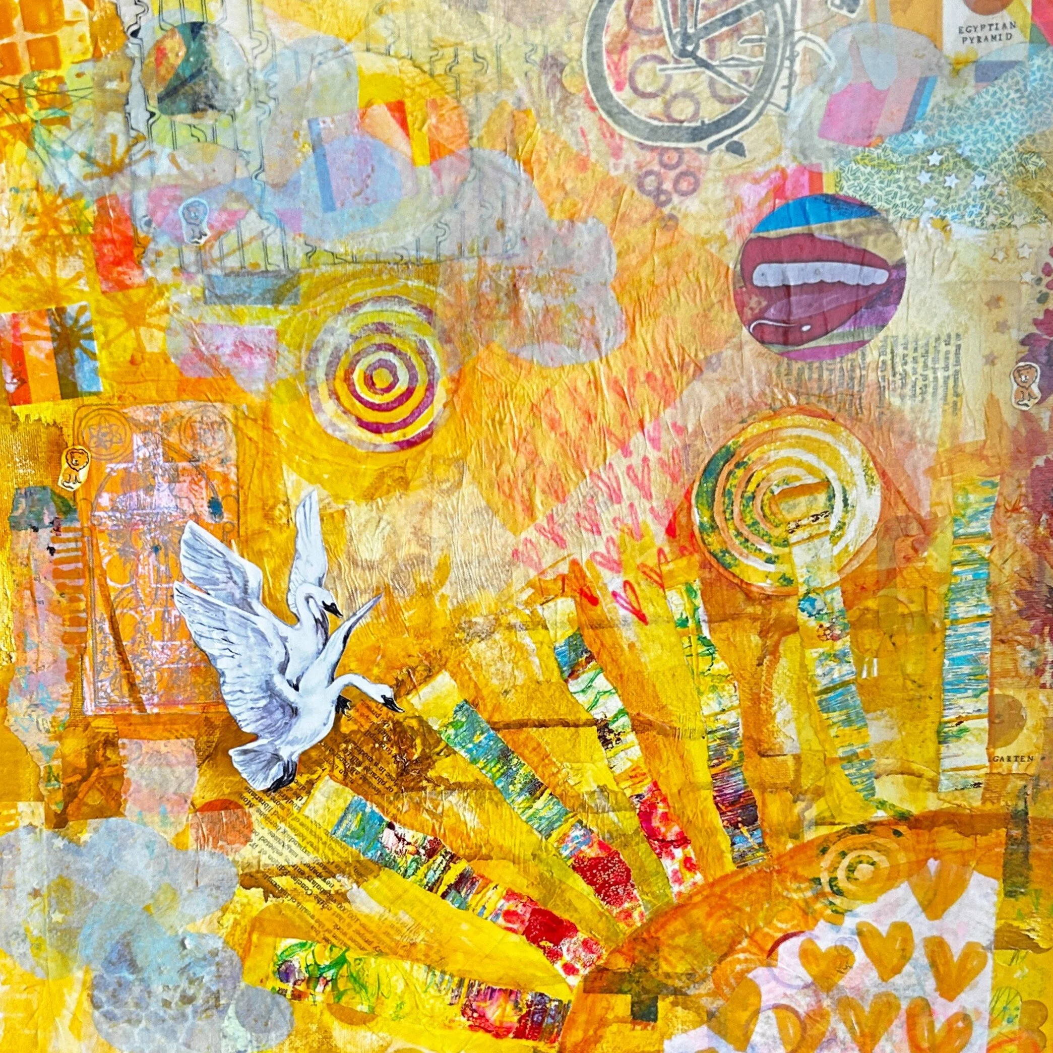 Yellow Color Story 18x24 Vintage Mixed Media Collage