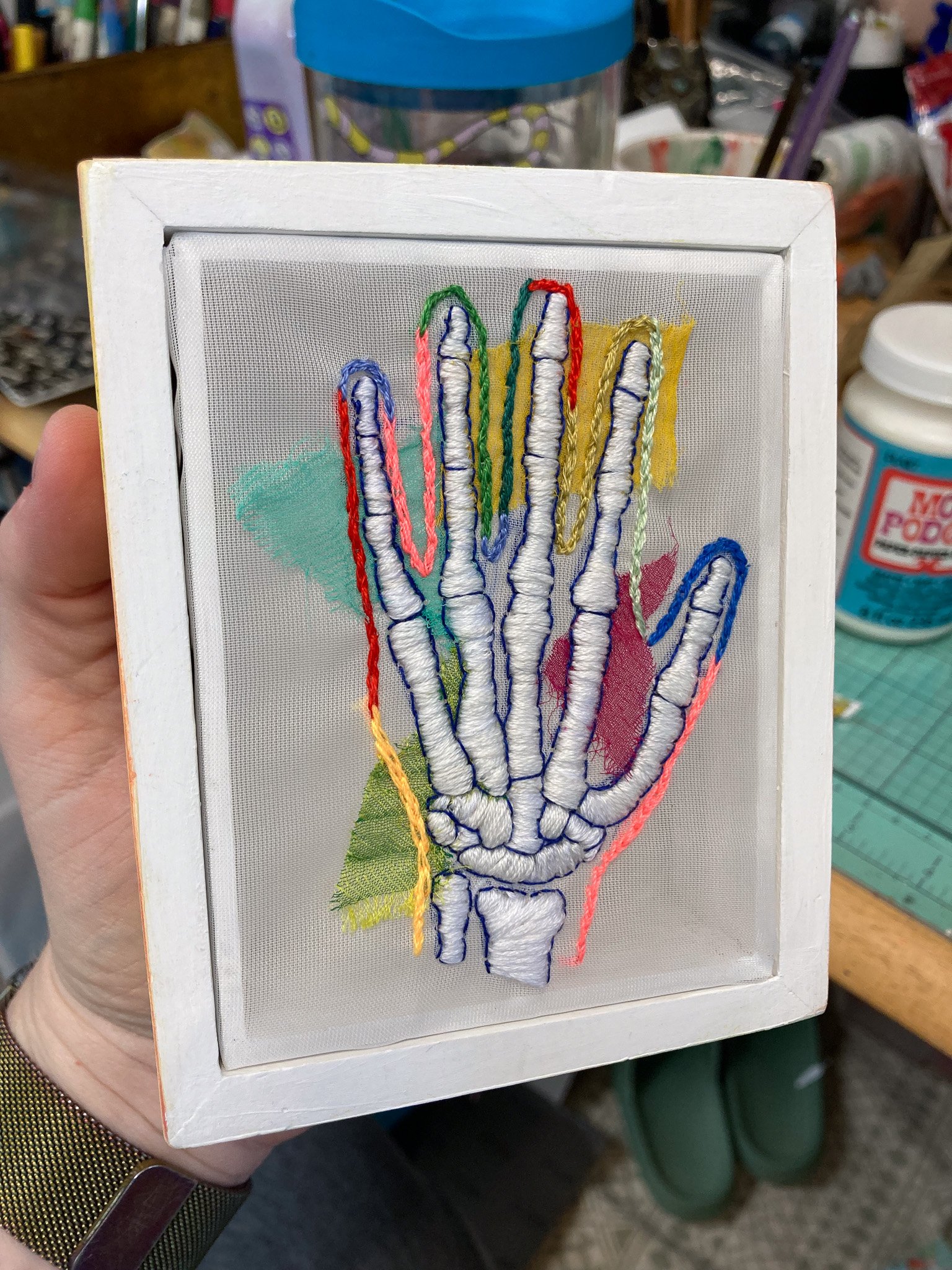 Hand embroidered, Bones of the Hand, 2022