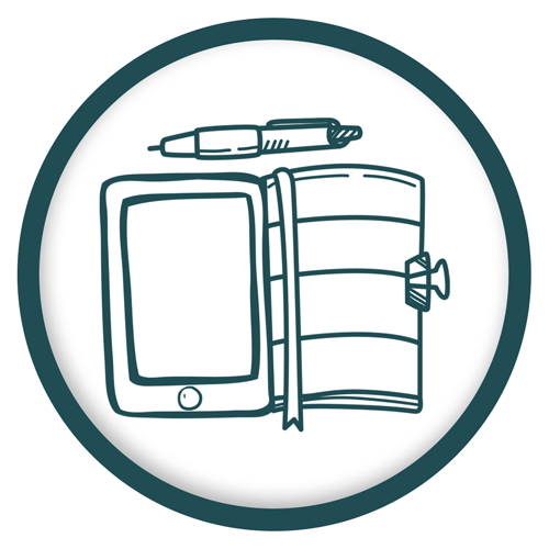 Icon with an ipad and a book representing bleinding tradition and tech at ZD Advisory