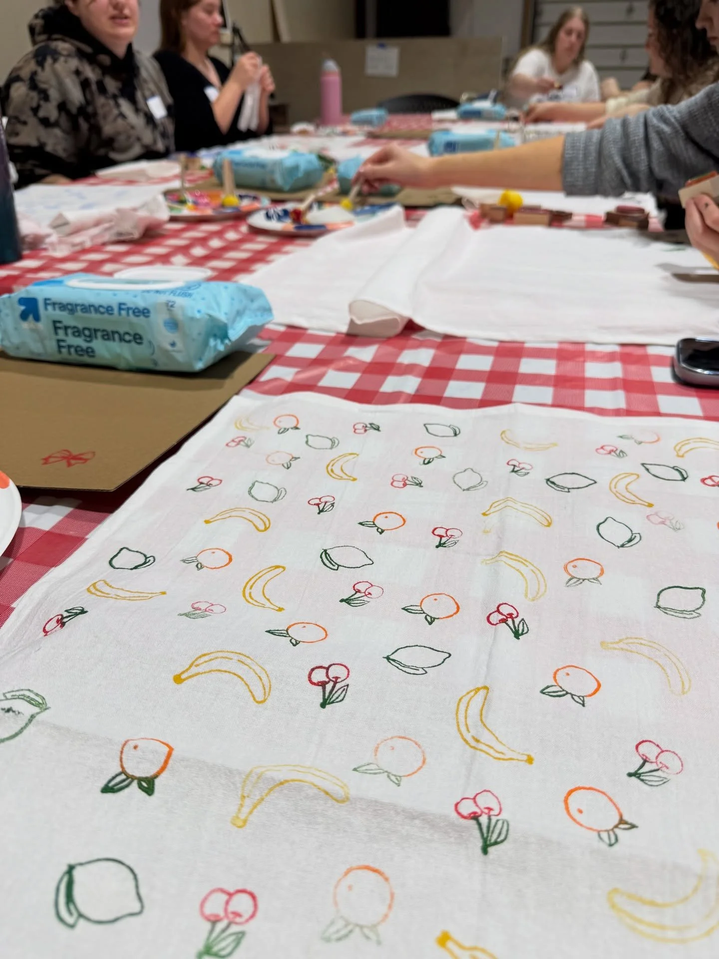 Crafting away this month with stamped tea towels! 

There&rsquo;s still time to join us in Hampton Falls, NH. 

#craftclub #nh #newhampshire #nhcraftclub #community #concordnh #southernnh #nhseacoast #diy #artsandcrafts