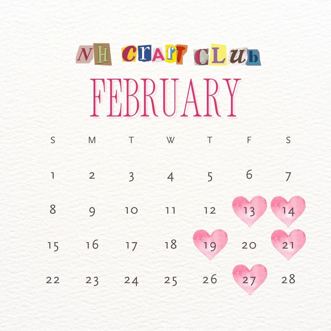 One of my New Year's resolutions is to get our events on the calendar sooner ! Slowly but surely it's happening!! ( I also have most of March planned out too 🎉) 

All events on our website! 

#NHCraftClub #CraftClub #NewHampshire #Crafting #Communit
