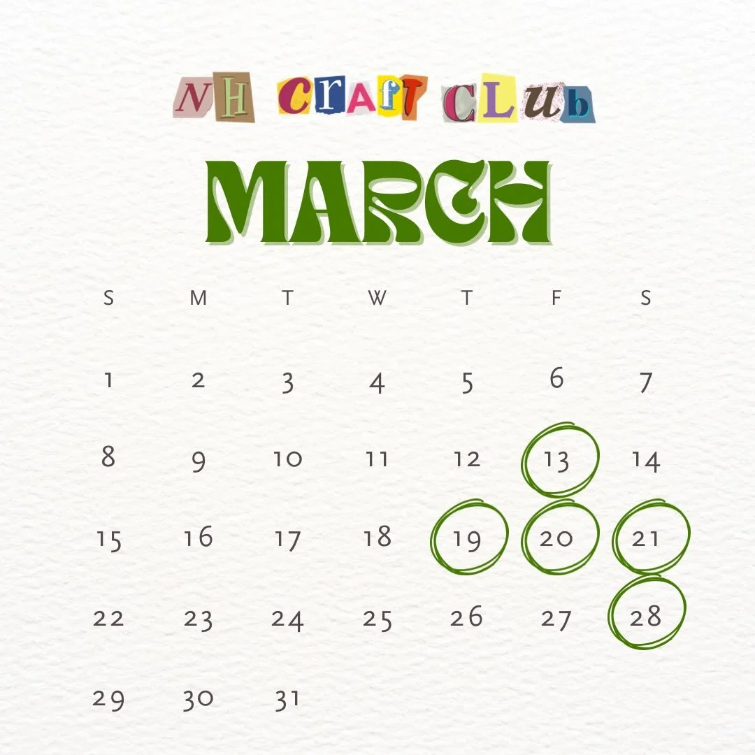 Here&rsquo;s what we have planned for March 🌈🍀

#nhcraftclub #community #newhampshire #crafting #diy